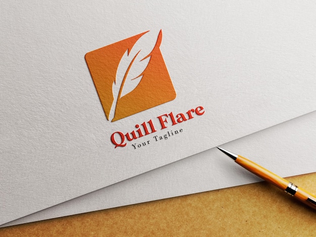 Modèle de logo en papier en relief avec stylo