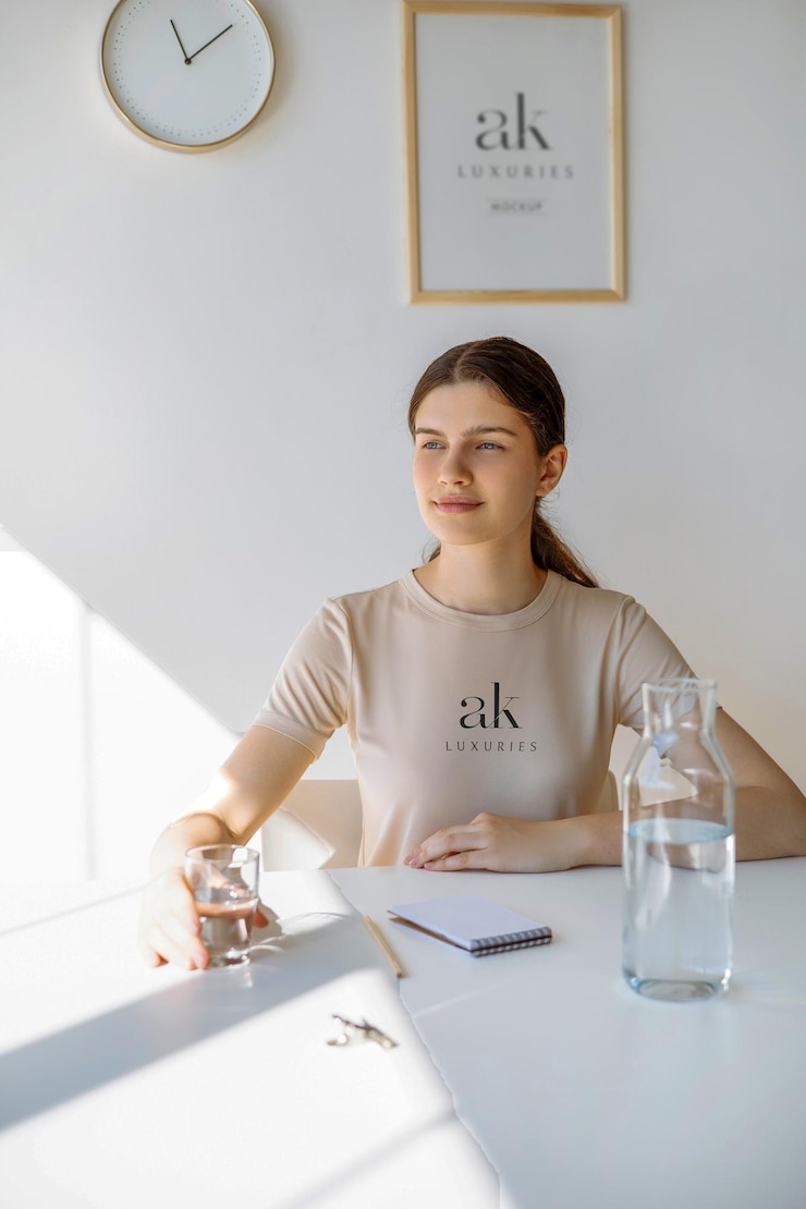 PSD modèle de logo sur un t-shirt féminin