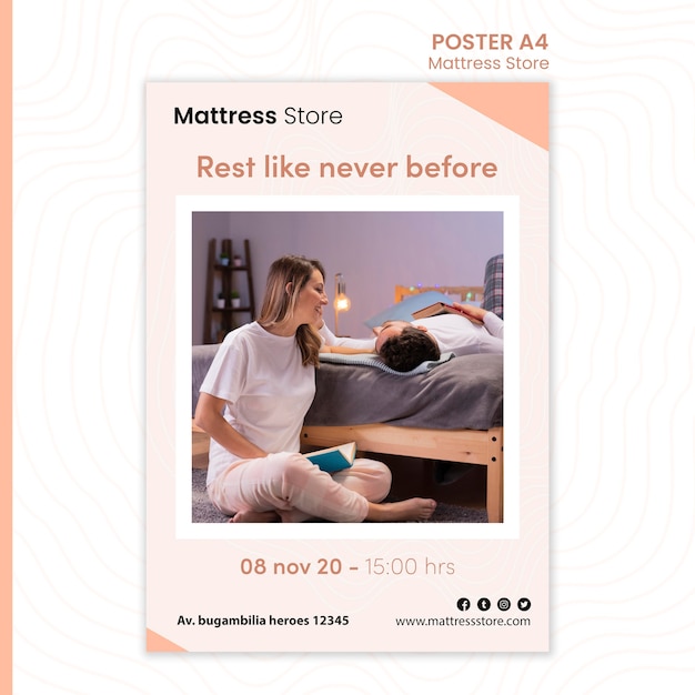 PSD modèle de magasin de matelas affiche