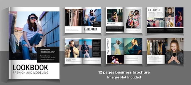 Modèle de magazine de mode de 12 pages au design minimaliste