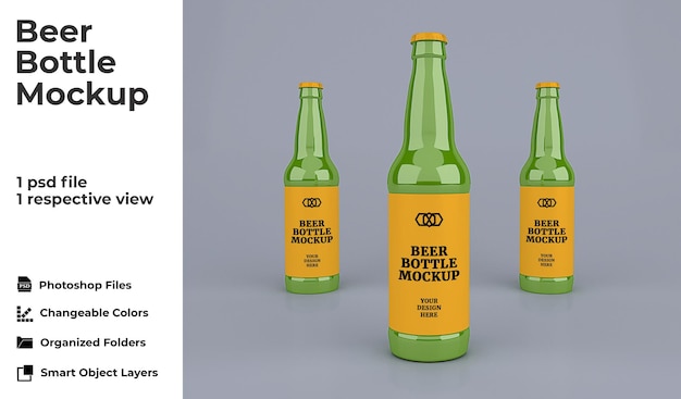 Modèle de maquette de bouteille de bière en verre réaliste