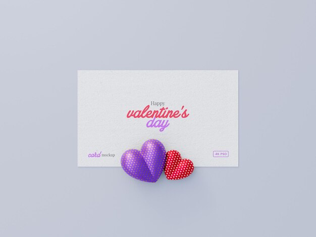 PSD modèle de maquette de carte de voeux saint valentin avec coeurs 3d