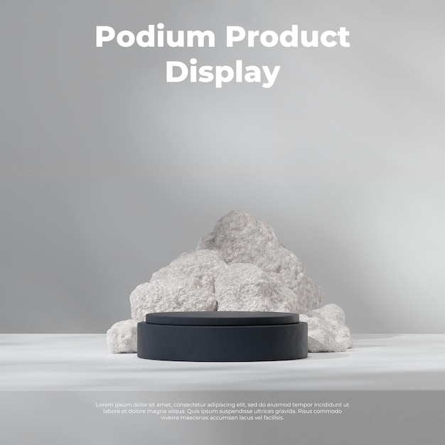 modèle de maquette couleur noire podium cylindrique incurvé dans des roches carrées fond image 3D rendu