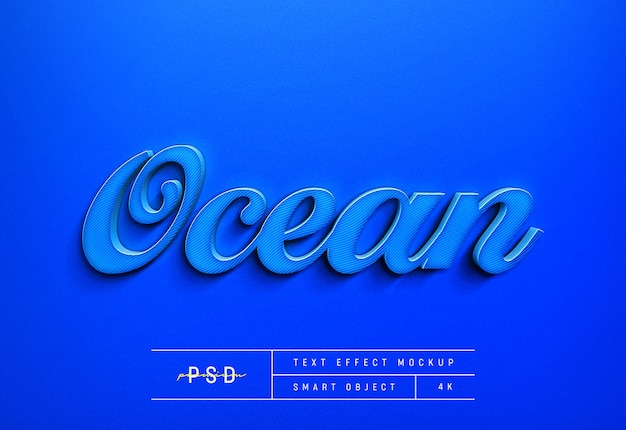 PSD modèle de maquette d'effet de style de texte bleu océan personnalisable