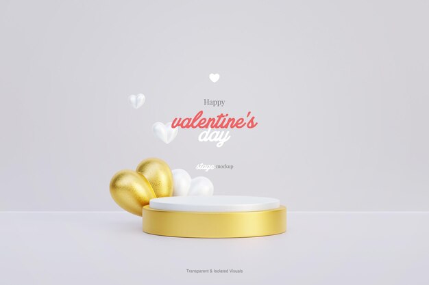 PSD modèle de maquette de podium en or mignon avec coeurs 3d valentine