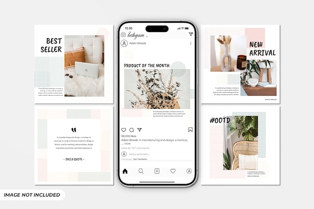 Modèle de maquette de publication Instagram à thème blanc PSD modifiable
