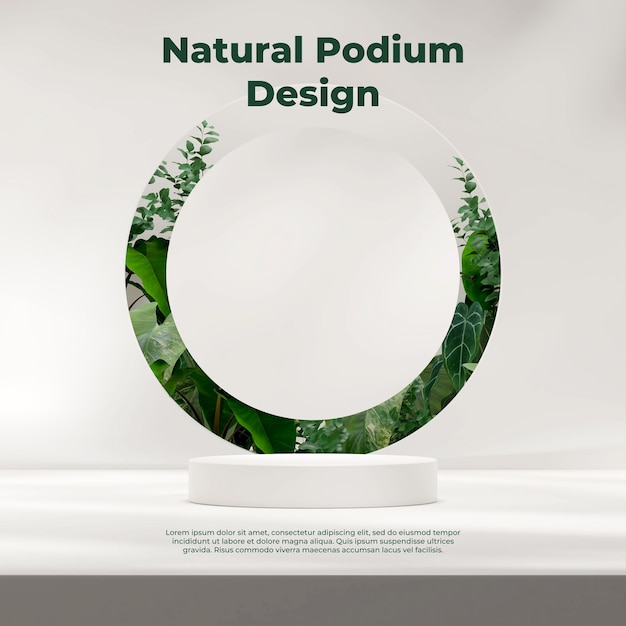 Modèle De Maquette De Rendu 3d De Podium Blanc En Carré Avec Plante Verte Et Fond D'ombre Solaire