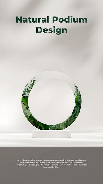 Modèle De Maquette De Rendu 3d De Podium Blanc En Portrait Avec Plante Verte Et Fond D'ombre Solaire