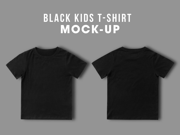 Modèle de maquette de t-shirt noir blanc pour enfants pour votre conception, vue de face et de dos