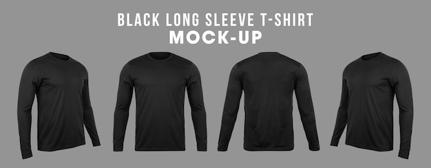 PSD modèle de maquette de tshirt noir à manches longues noir