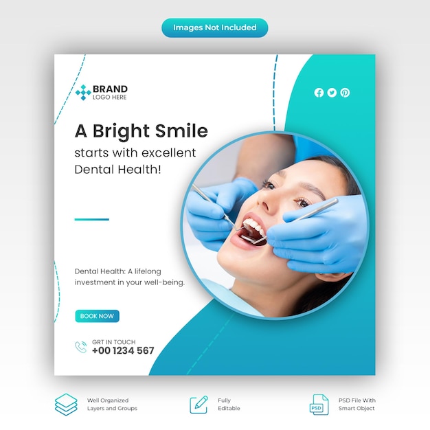 Modèle de média social et de bannière pour les dentistes et les soins de santé du PSD