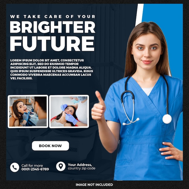 Modèle de média social et de bannière pour les dentistes et les soins de santé