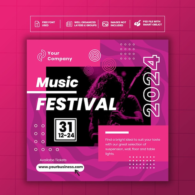 Modèle De Médias Sociaux D'affiche De Festival De Musique