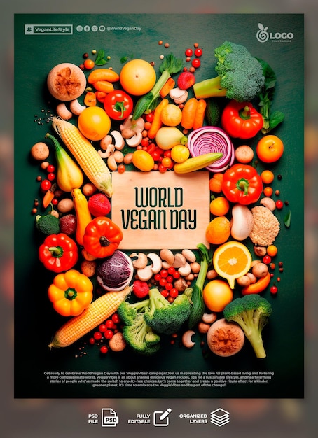 PSD modèle de médias sociaux d'affiche de la journée mondiale du végétalien