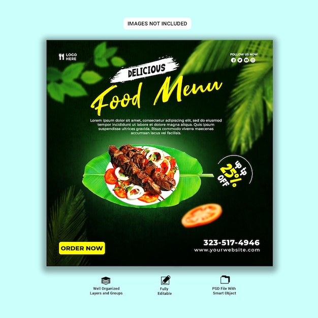 Modèle de médias sociaux alimentaires PSD gratuit