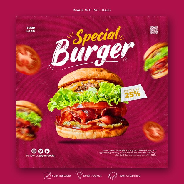 Modèle De Médias Sociaux De Délicieux Burger Menu