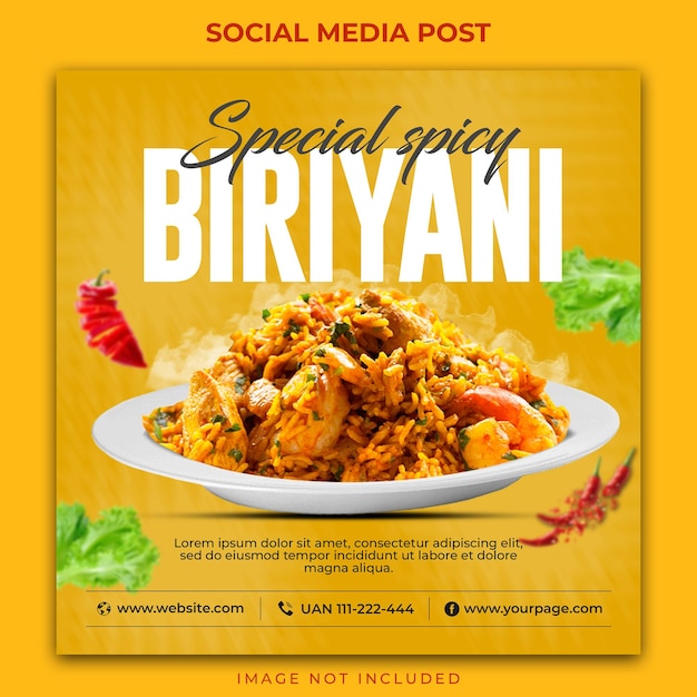 Modèle De Médias Sociaux Délicieux Poulet Biriyani