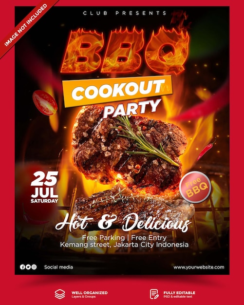 Modèle de médias sociaux de flyer de fête barbecue barbecue