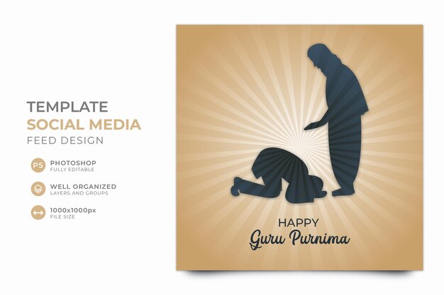 PSD modèle de médias sociaux happy guru purnima day pour instagram feed post