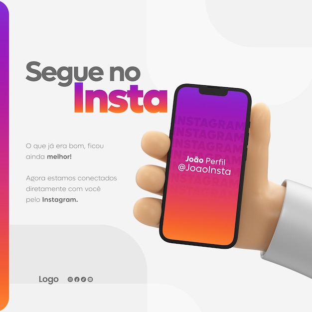 Modèle de médias sociaux Instagram avec main de dessin animé et maquette de smartphone