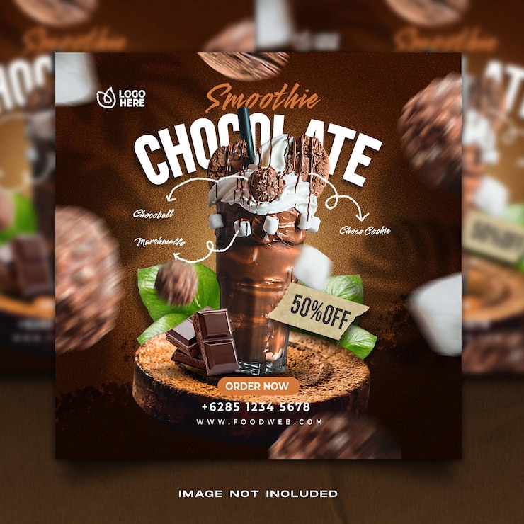 PSD modèle de médias sociaux de menu de nourriture au chocolat smoothie