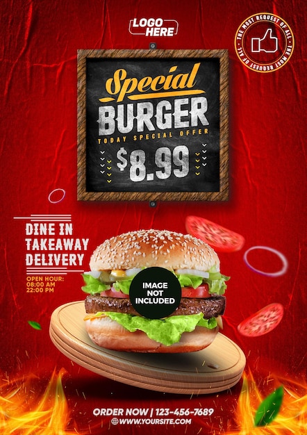 PSD modèle de médias sociaux modèle d'offre spéciale a4 burger today