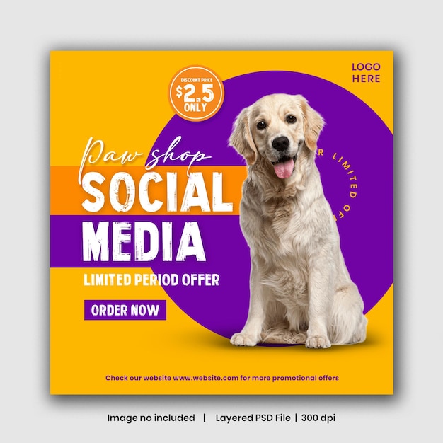 modèle de médias sociaux pour animalerie créative ou magasin d'aliments pour animaux de compagnie