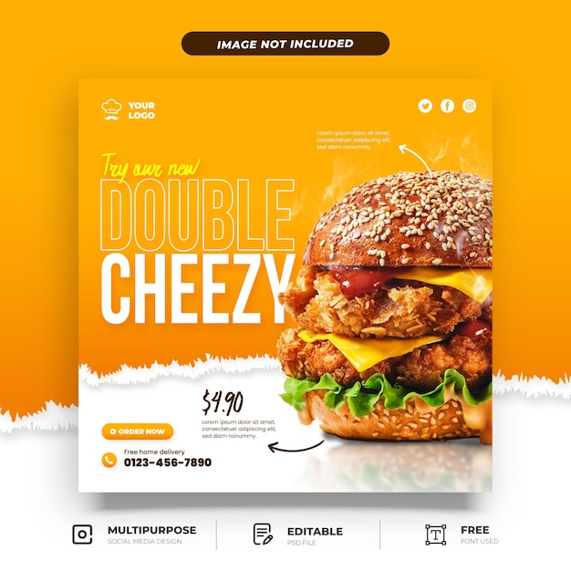 PSD modèle de médias sociaux pour la promotion de double cheezy burger