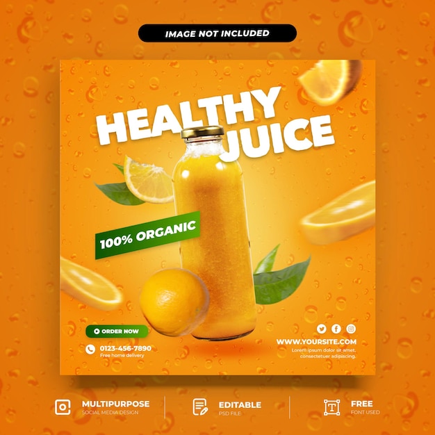 Modèle De Médias Sociaux De Promotion De Menu De Jus D'orange