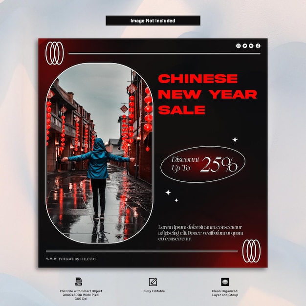 Modèle De Médias Sociaux à Thème Sombre De Vente De Nouvel An Chinois