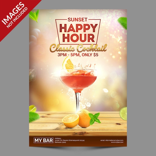 PSD modèle de menu de cocktails freshhappy hours