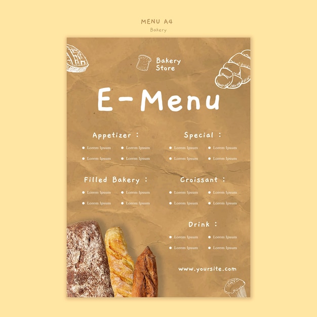 PSD modèle de menu de délicieux produits de boulangerie