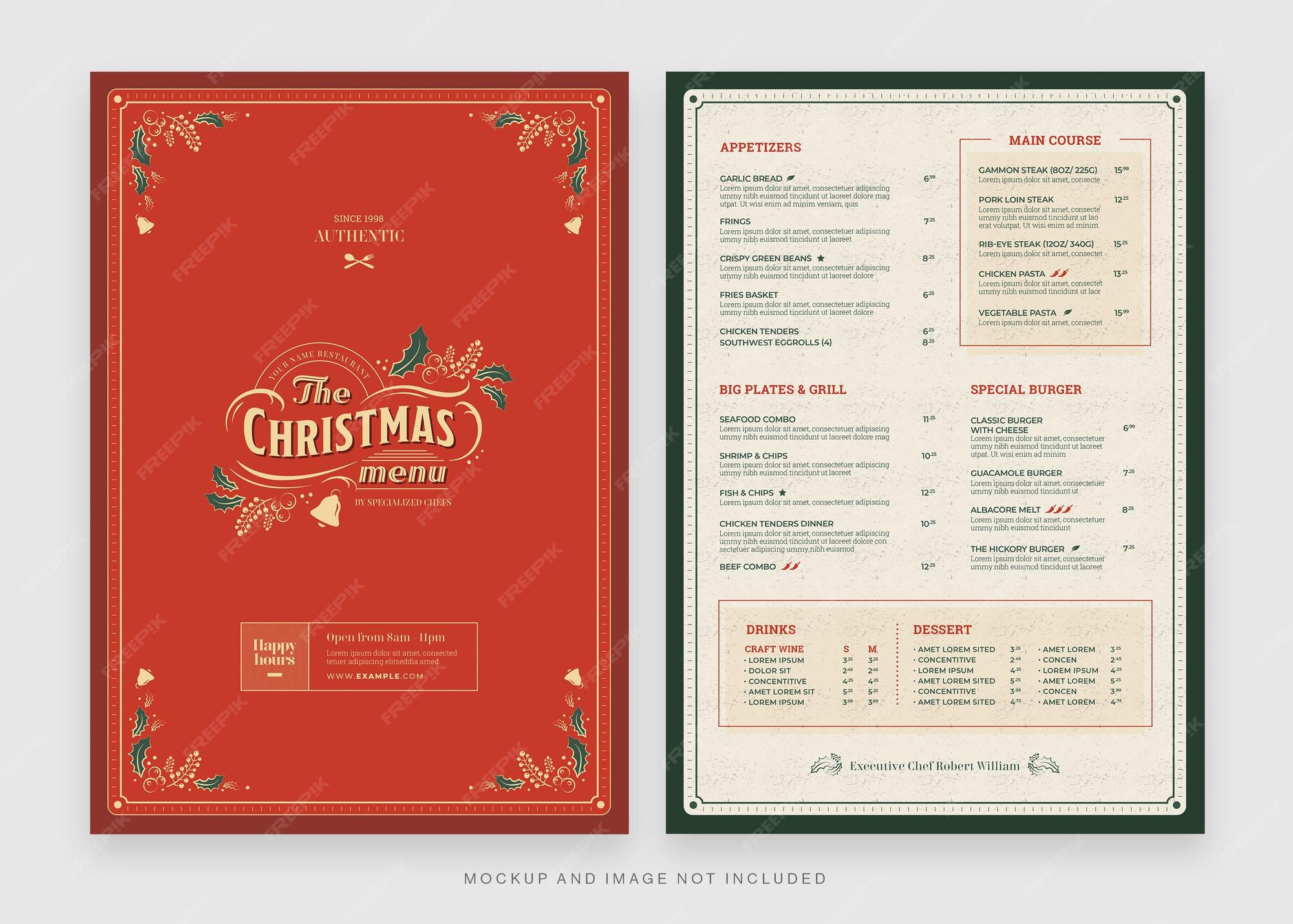 Modèle De Menu De Dîner De Noël Festif En Psd Pour Restaurant PSD Premium