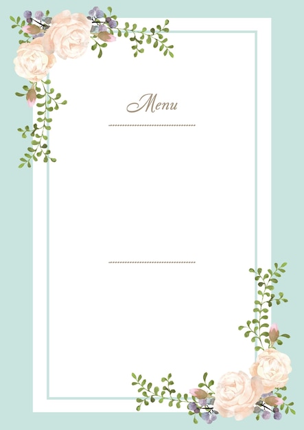 PSD modèle de menu avec des fleurs roses aquarelles pour le mariage
