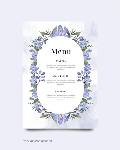 PSD modèle de menu de mariage fleur aquarelle bleue