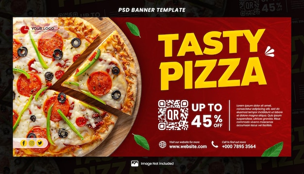 Modèle de menu de nourriture de pizza savoureux et de bannière de restaurant