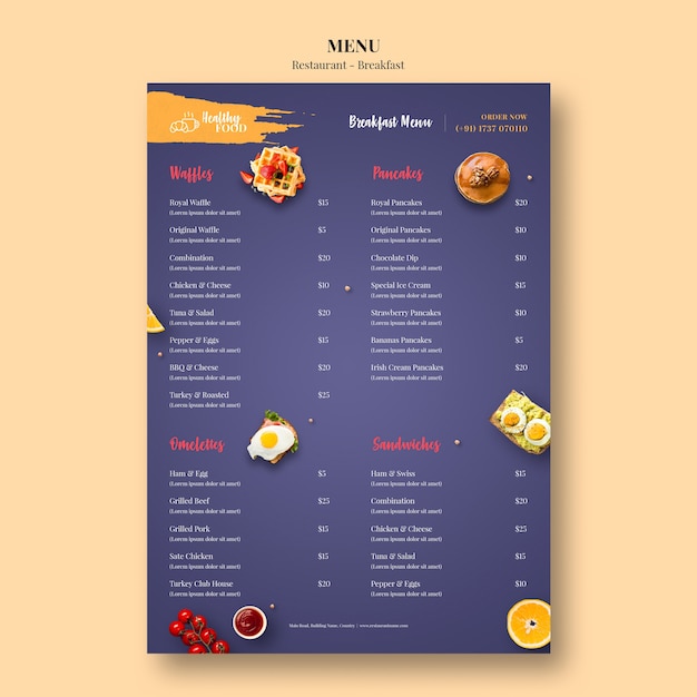 Modèle de menu pour restaurant