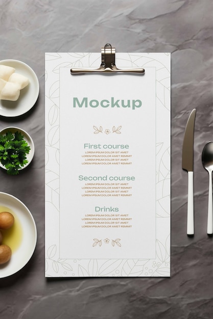 PSD modèle de menu de restaurant avec les éléments essentiels de la table