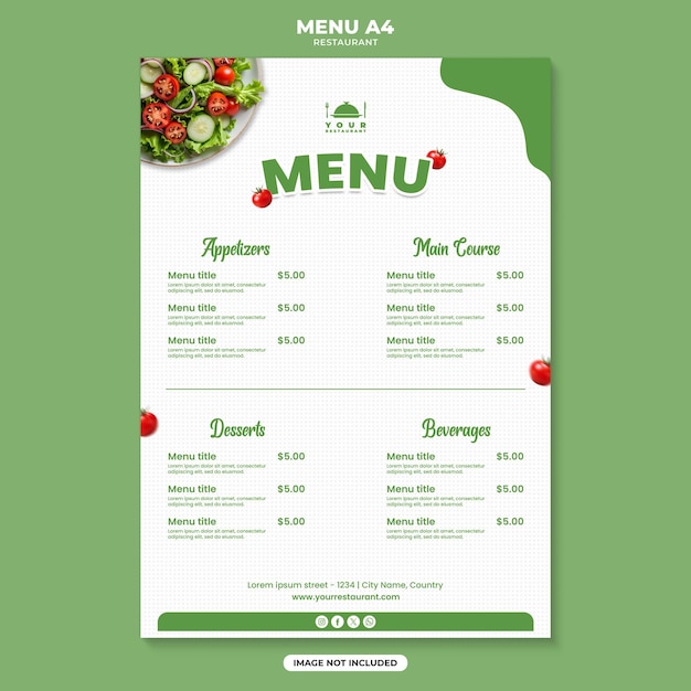 Modèle de menu de restaurant frais avec des accents de salade