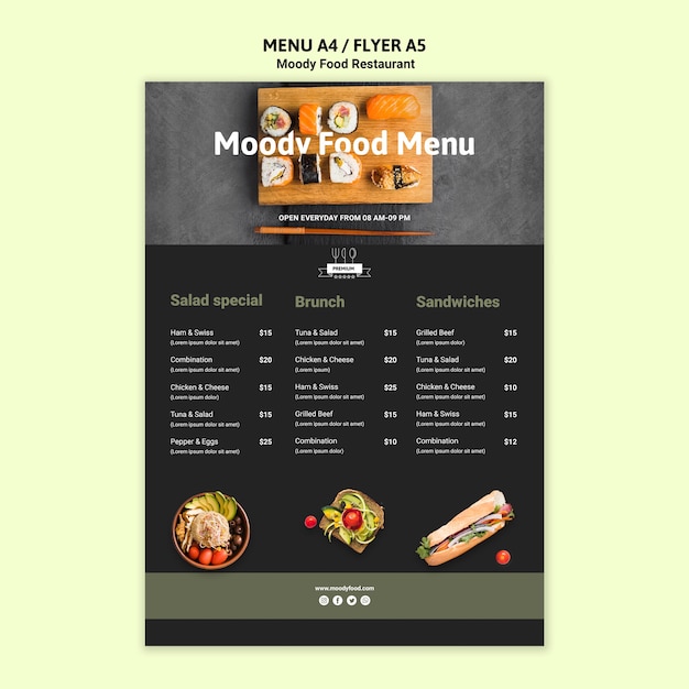 Modèle De Menu De Restaurant De Nourriture Moody