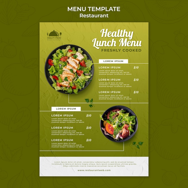 PSD modèle de menu de restaurant de nourriture saine