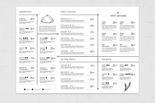 Modèle de menu simple à trois volets en PSD