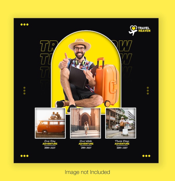 PSD modèle de message instagram ou de message sur les médias sociaux pour les voyages et le tourisme