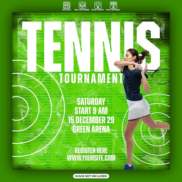 PSD modèle de message instagram pour un événement sportif de tennis