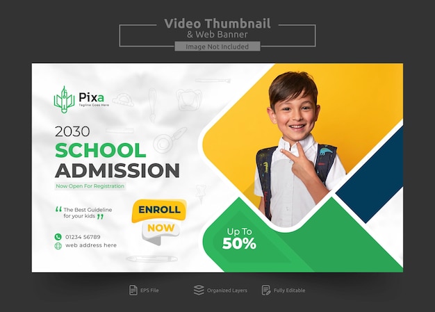 Modèle De Miniature Et De Bannière Web Youtube Pour L'admission à L'école