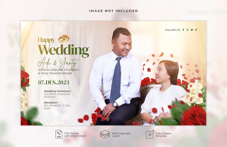 PSD modèle de miniature de la fleur de rose rouge du mariage