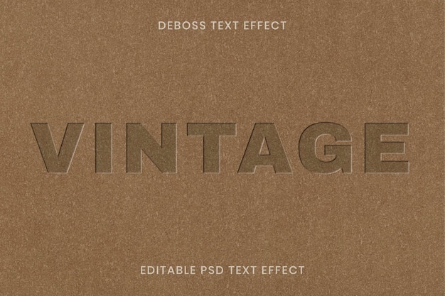 Modèle modifiable d'effet de texte en creux psd sur fond de texture de papier kraft