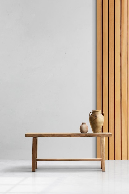 Modèle de mur de pièce vide psd Japandi design d'intérieur