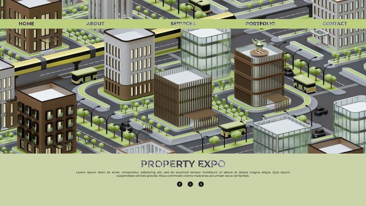 PSD modèle de page d'atterrissage avec illustration 3d isométrique de la ville