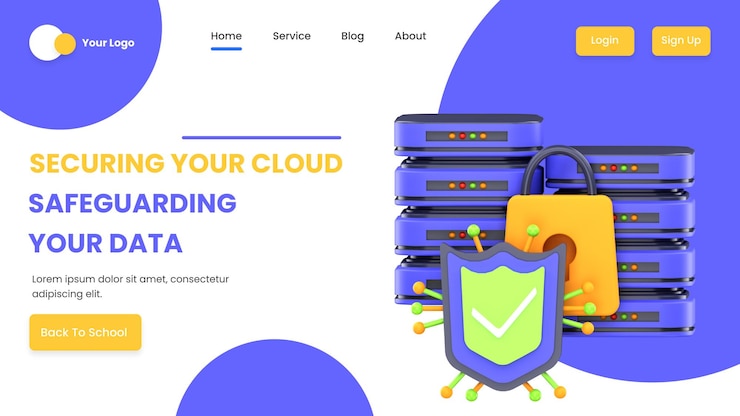 PSD modèle de page d'atterrissage avec objet de cybersécurité 3d